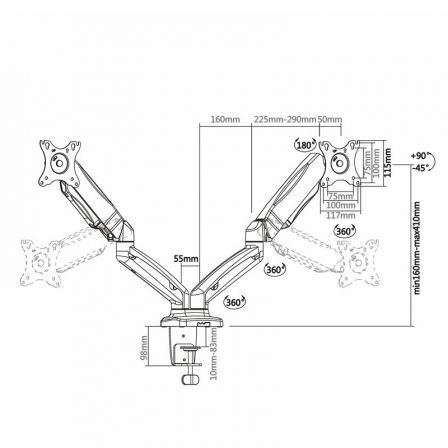 Aisens Soporte de Mesa para 2 Monitores DT27TSR-045 Negro